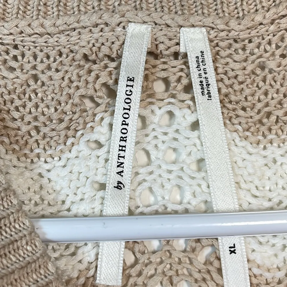 Anthropologie Open Stitch Knit Mock Neck Sweater Tan White Size XL EUC #0619-OC - Image 5