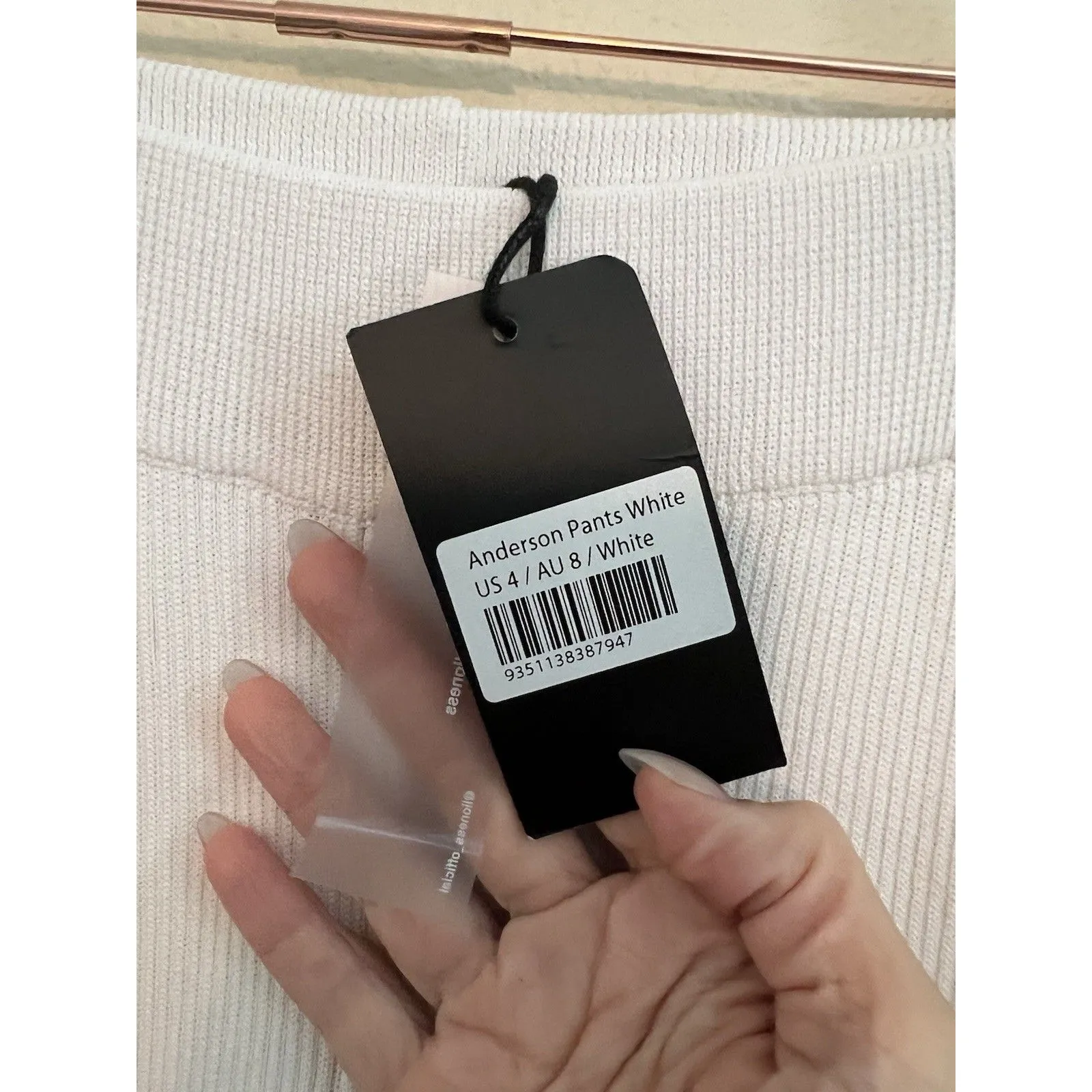 Lioness Anderson Pants Size 4 White Ribbed Chewed Hem Elastic Waist - Image 5