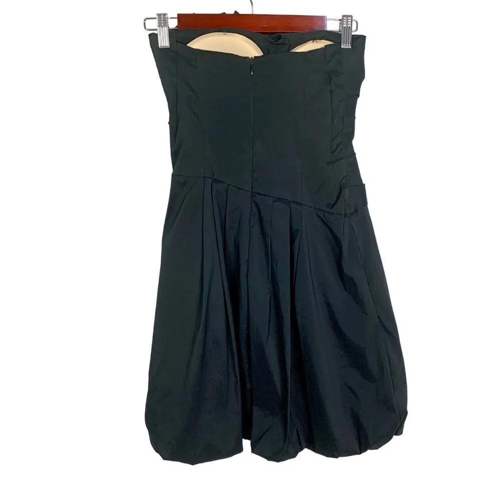 Betsy & Adam Taffeta Strapless Pleated 6 Mini Cocktail Dress Bubble Hem Black - Image 4