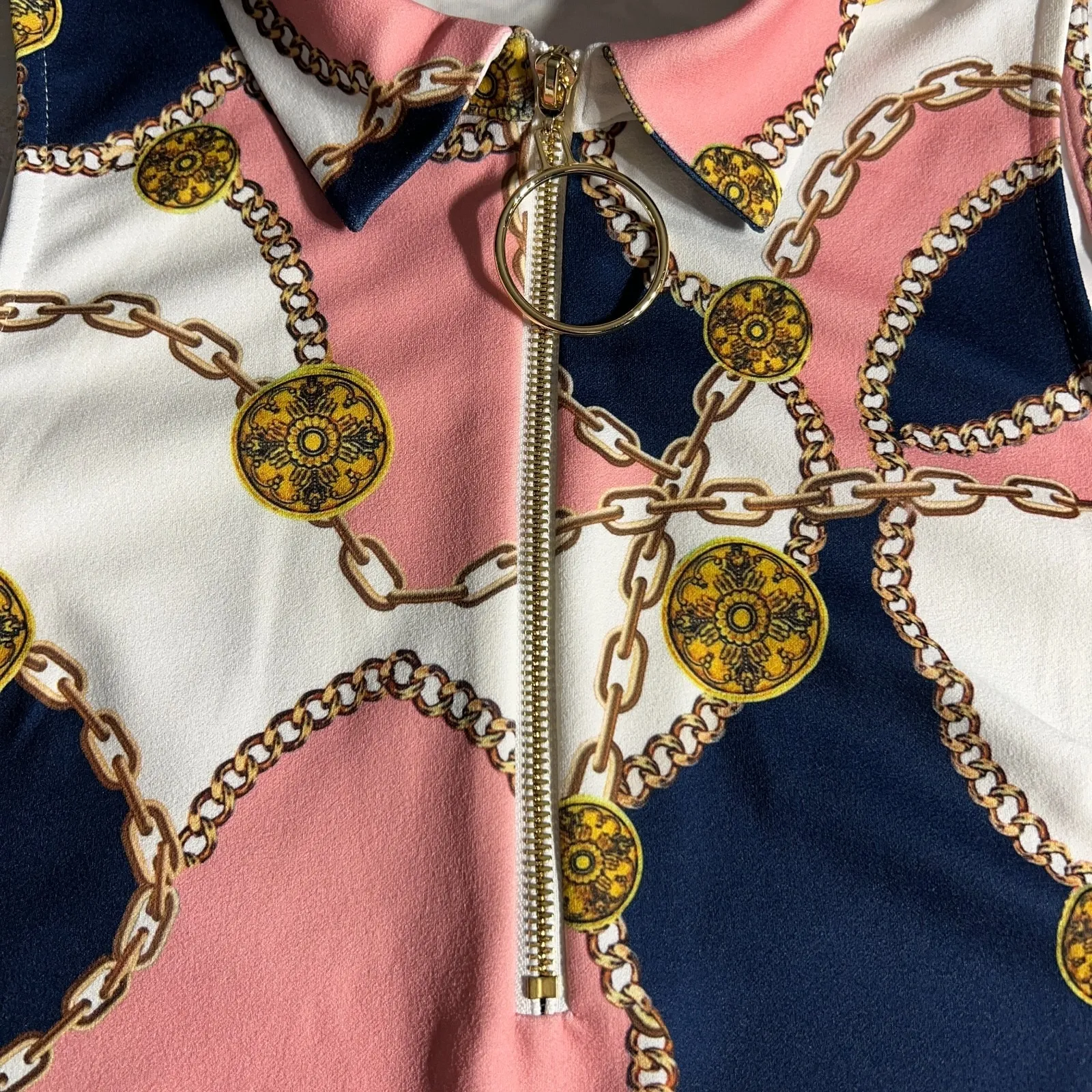 Boston Proper Dress Medium Equestrian Chain Print Short 1/4 Zip Sporty Mod Tunic - Image 15