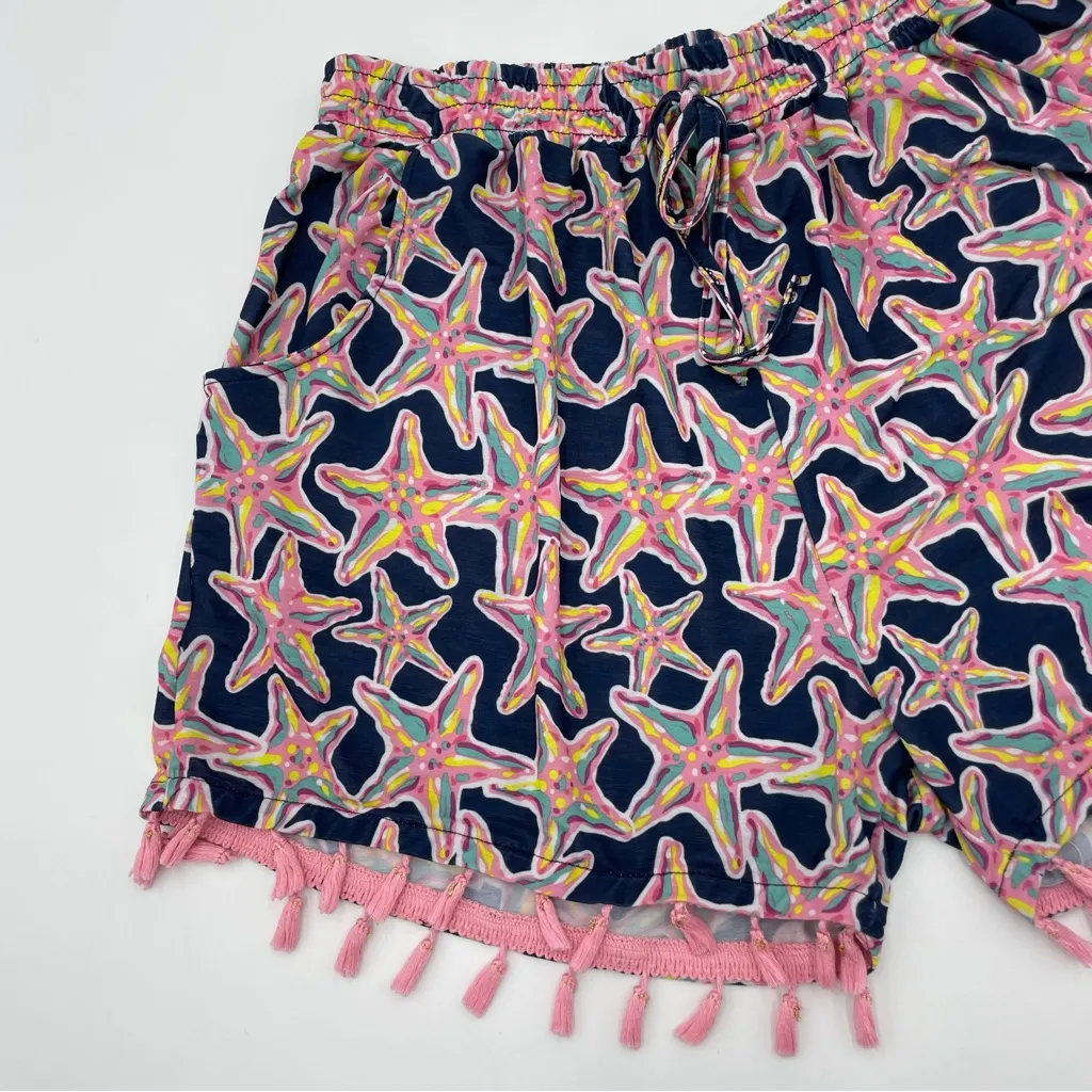 Simply Southern Shorts Starfish Design Navy‎ Blue Tassles Size Large / XL Beachy - Image 7