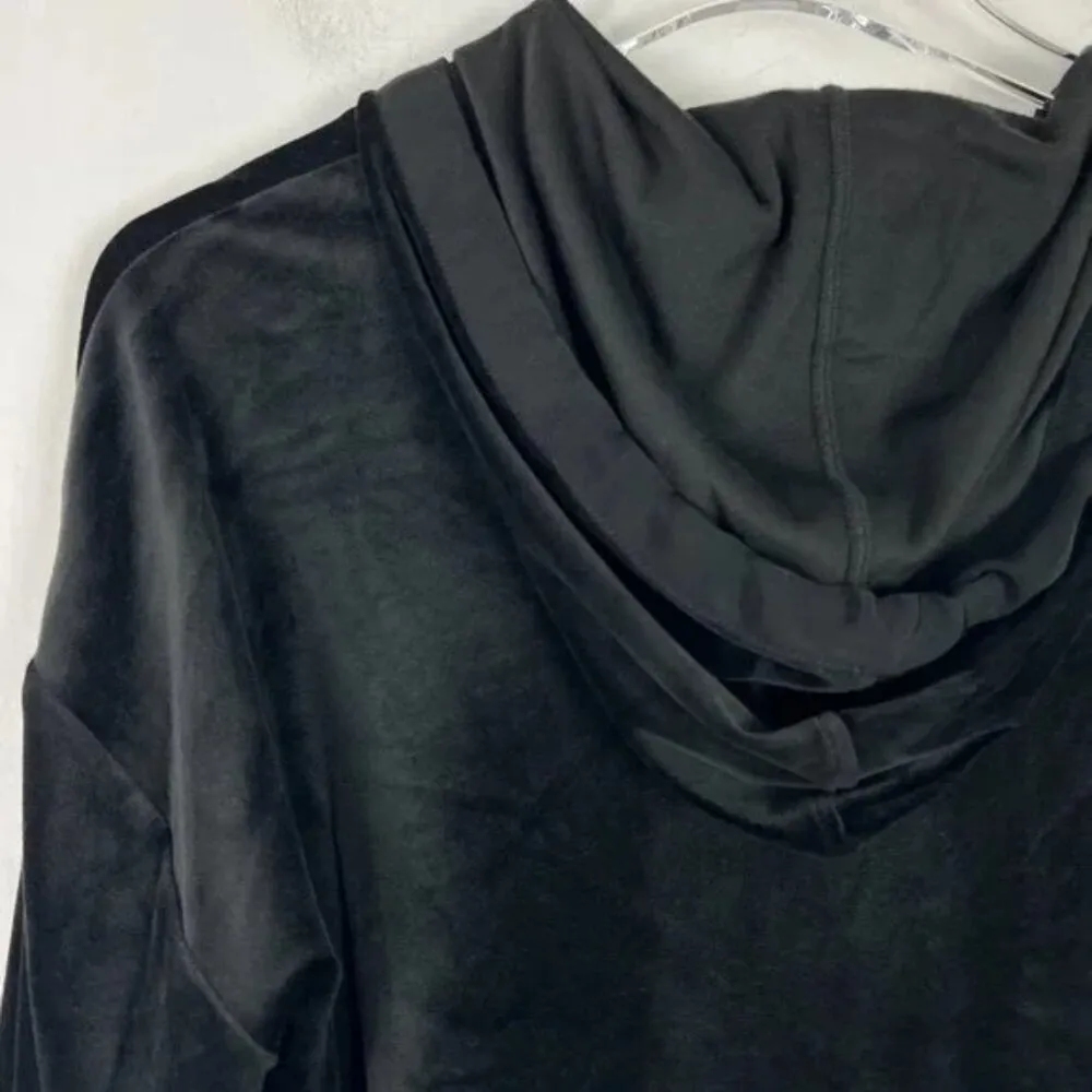 Sabrina Knit Hoodie Velvet Ruffle Trim Pullover Black Size XS EUC - Image 11