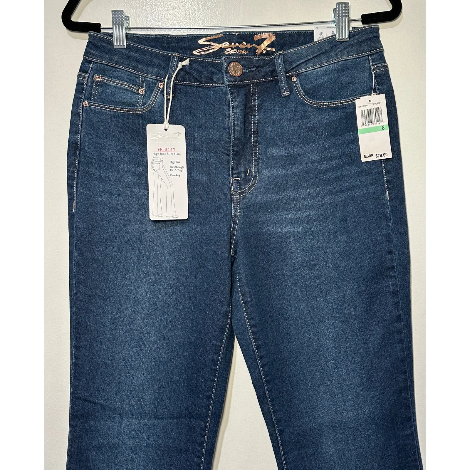 Seven Women's Felicity High Rise Slim Flare Jeans Blue Denim Size 8 NWT Stretchy - Image 2