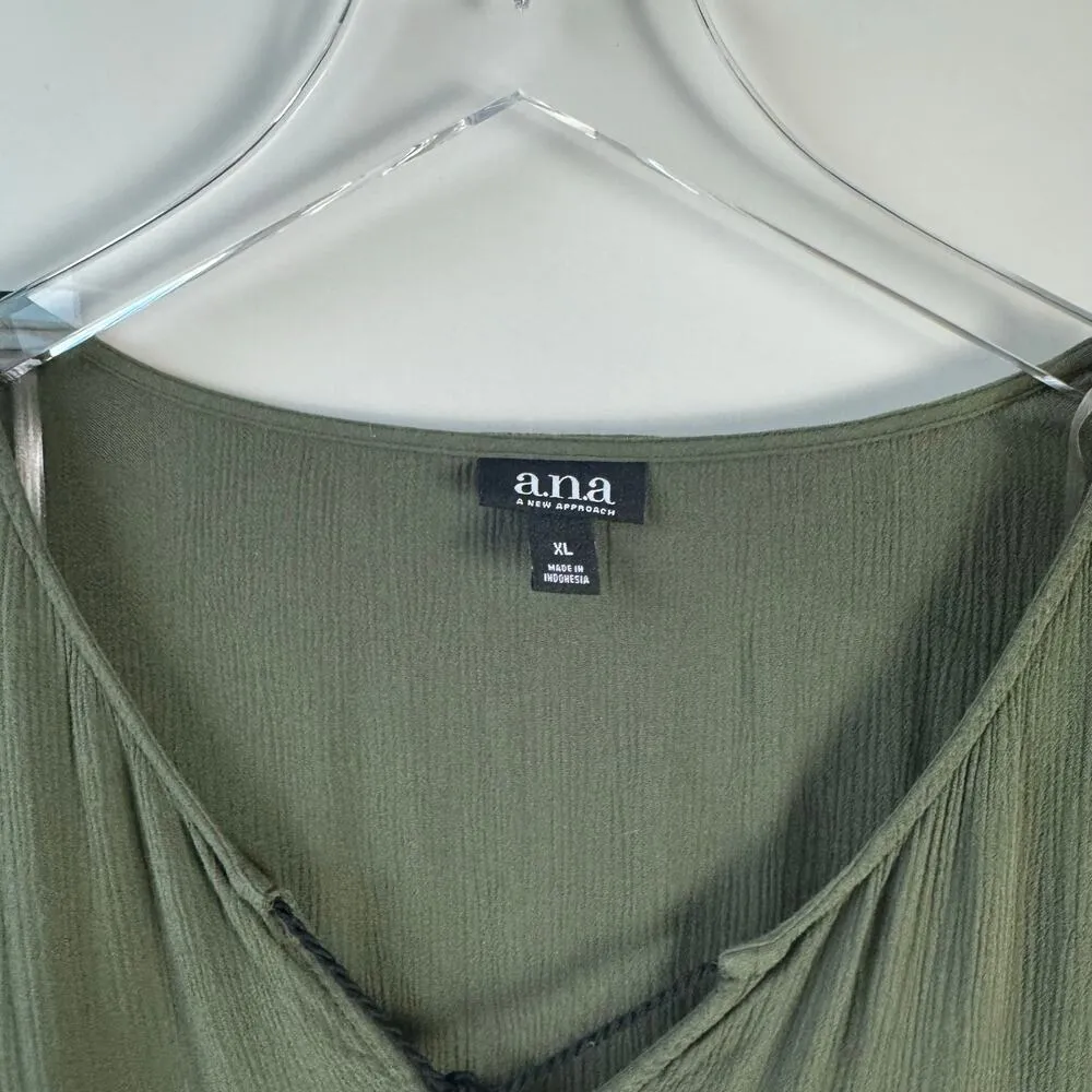 A.N.A. Embroidered Ruffle Top Olive Floral Tassle Tie XL - Image 5