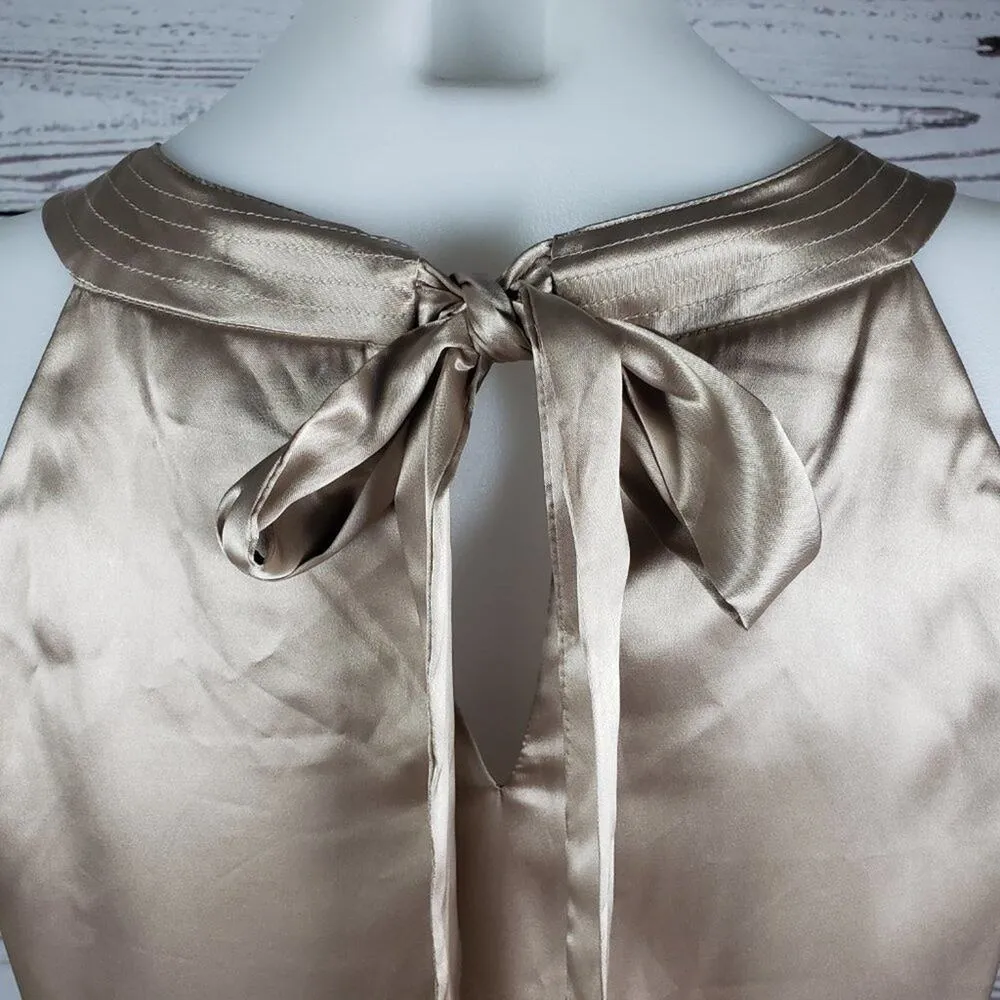 NWT Taylor Halter Ribbon Neck Sleeveless Floral Flower Slip Dress Women’s Size 2 Tan - Image 6