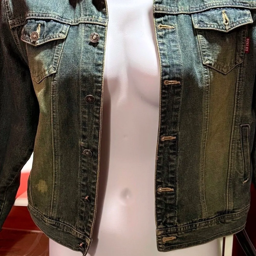 Eddie Bauer True Vintage L  90's 100% Cotton Denim Distressed Trucker Jacket - Image 3