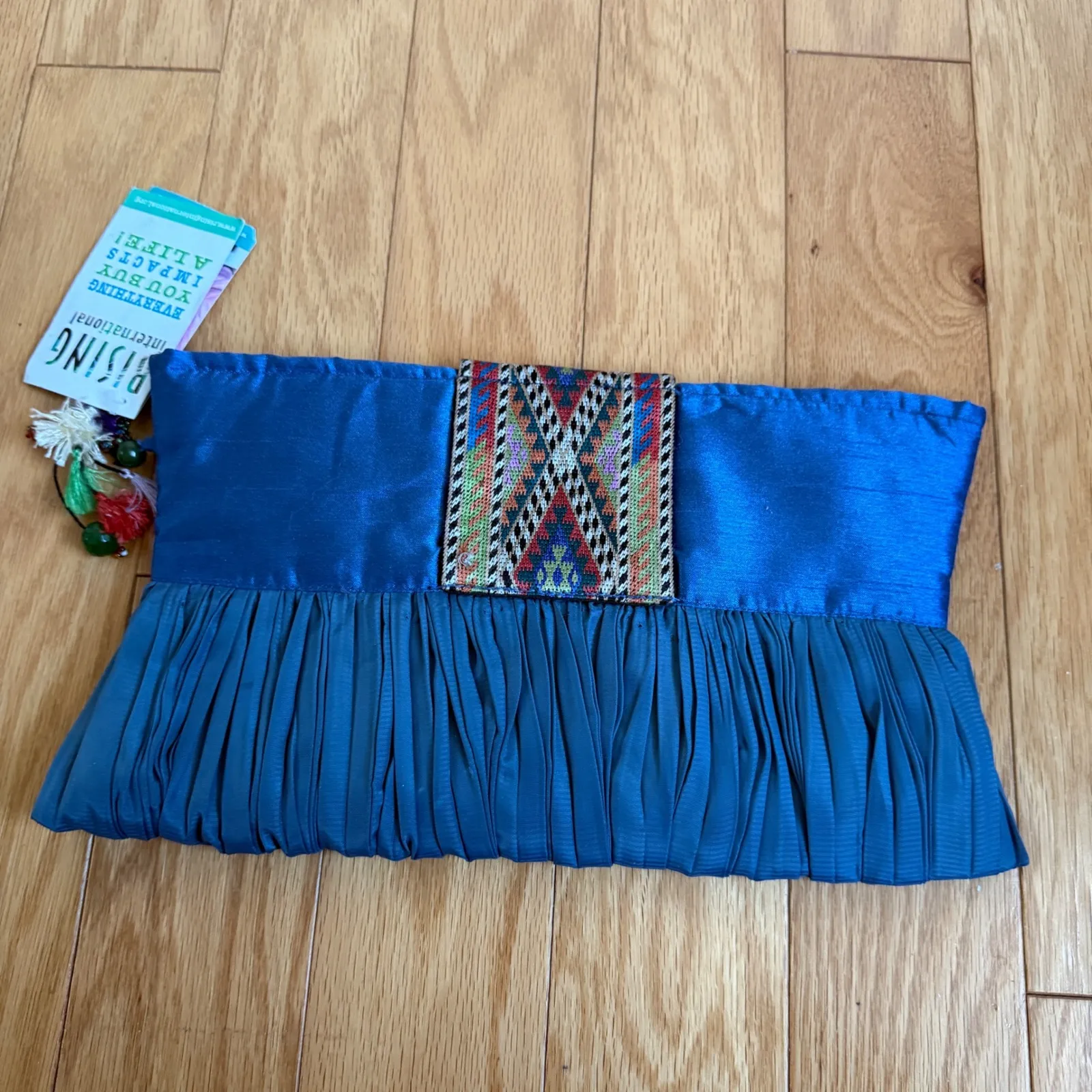 Rising International Jamila Clutch Blue Silk Embroidered‎ Zardozi Afghan Purse - Image 12