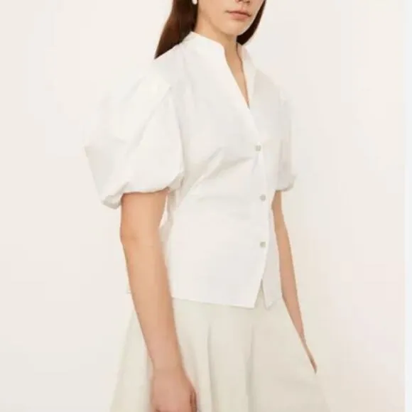 VINCE $295‎ Draped Puff Sleeve White Blouse 8 M - Image 13