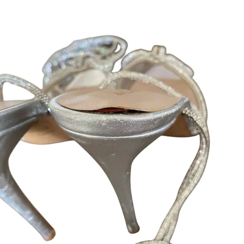 Aldo Halalia Silver Rhinestone Clear Point Bow Embellished Heels Pumps size 7 - Image 9