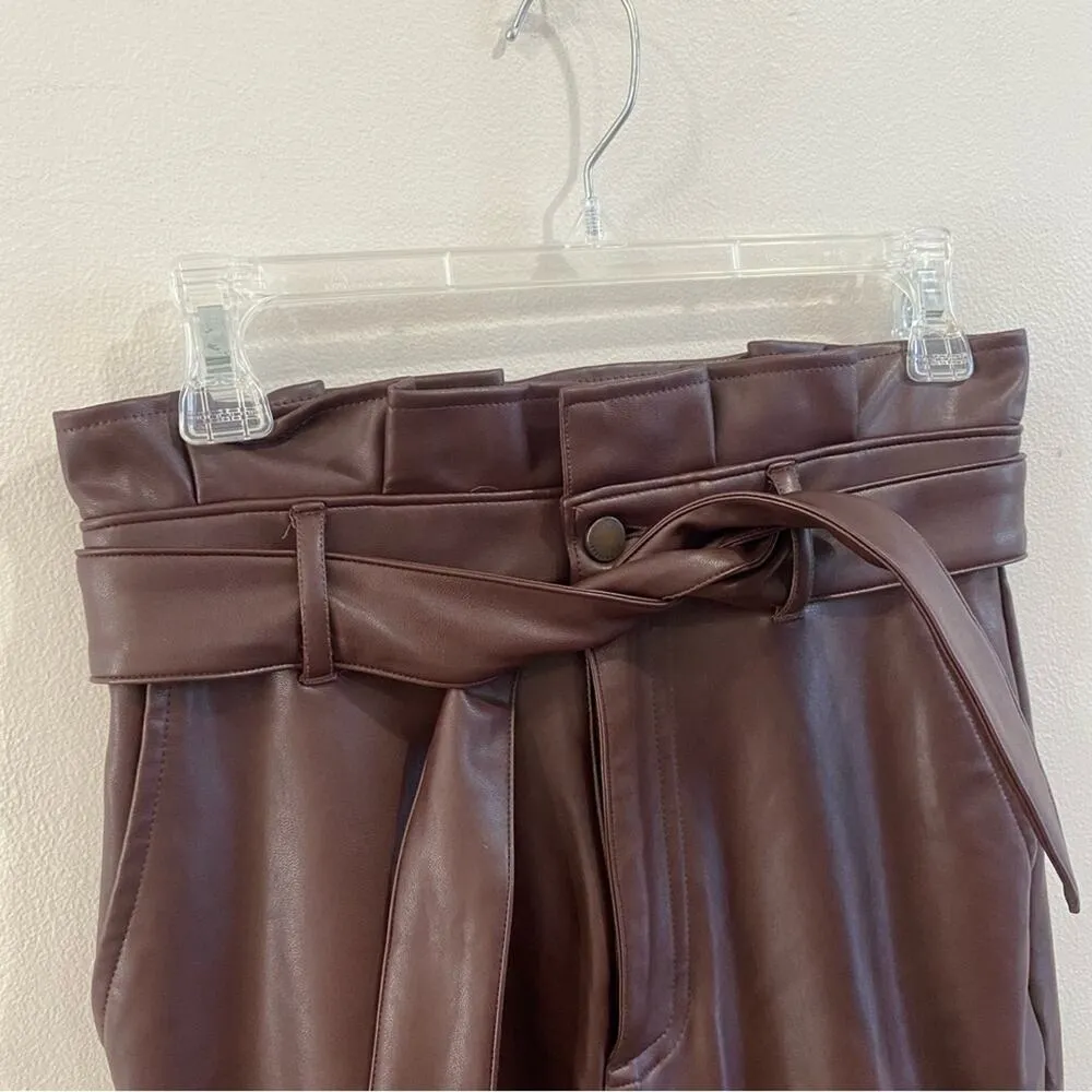 Abercrombie & Fitch | High Rise Faux Burgundy Leather Paper Bag Pants Sz Small - Image 3
