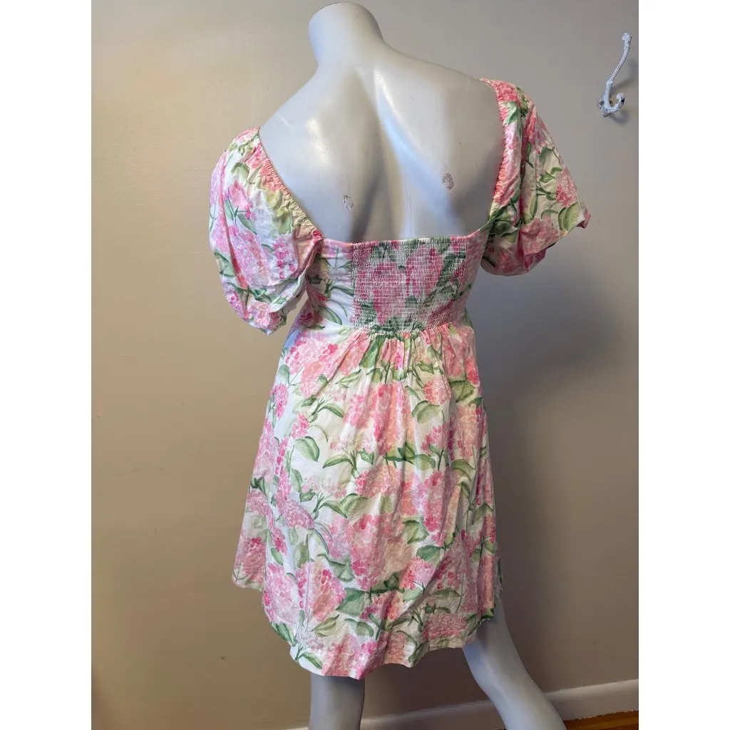 Hill House Smocked Hydrangea Mini Dress With Puff Sleeves Small - Image 10