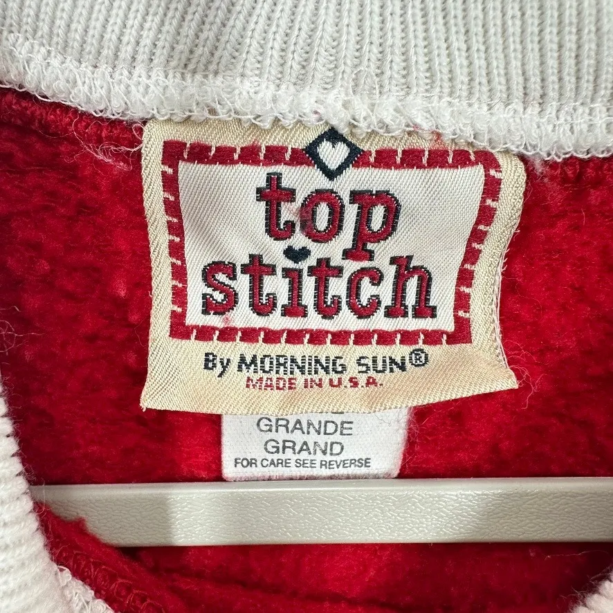 Top Stitch By Morning Sun Red Cat Embroidered Collared Sweatshirt Christmas Size L - Image 5