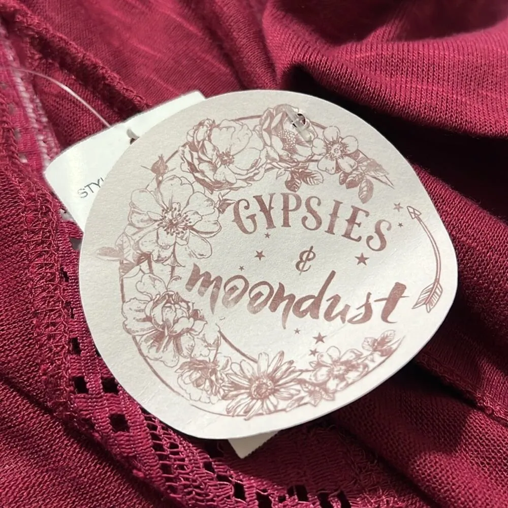 GYPSIES & moon dust sz XS cardigan sustain red floral lace detailing longsleeve - Image 8