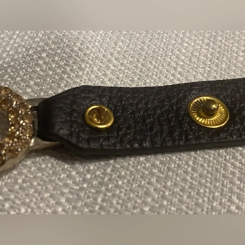 Brown Gold Statement Chunk Chain Link Leather Strap Bracelet - Image 6