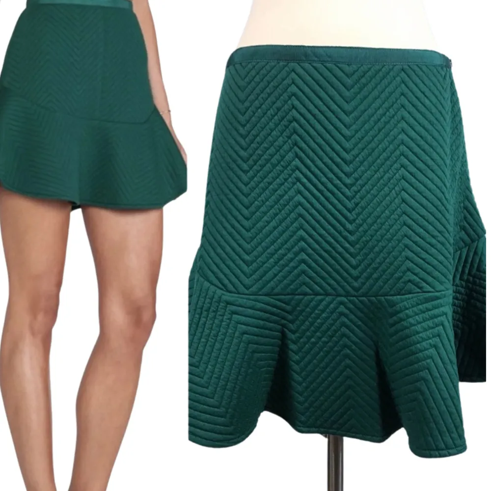 LINE & DOT Mini Skirt Green Daria Quilted Flared Peplum Hem Cotton Revolve NWT - Image 9