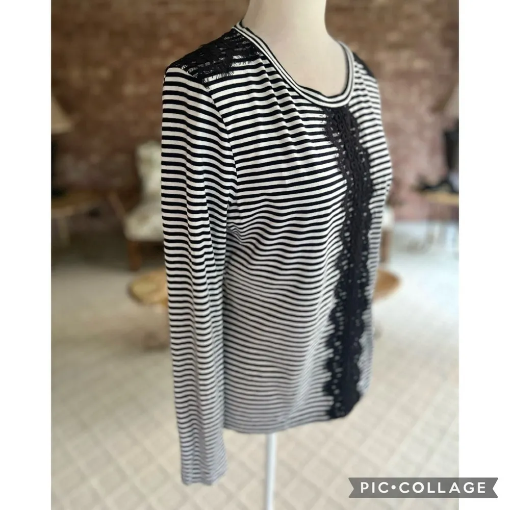 J. Crew Top Black Lace Stripe Long Sleeve Tee Shirt M Nautical Preppy Chic - Image 12