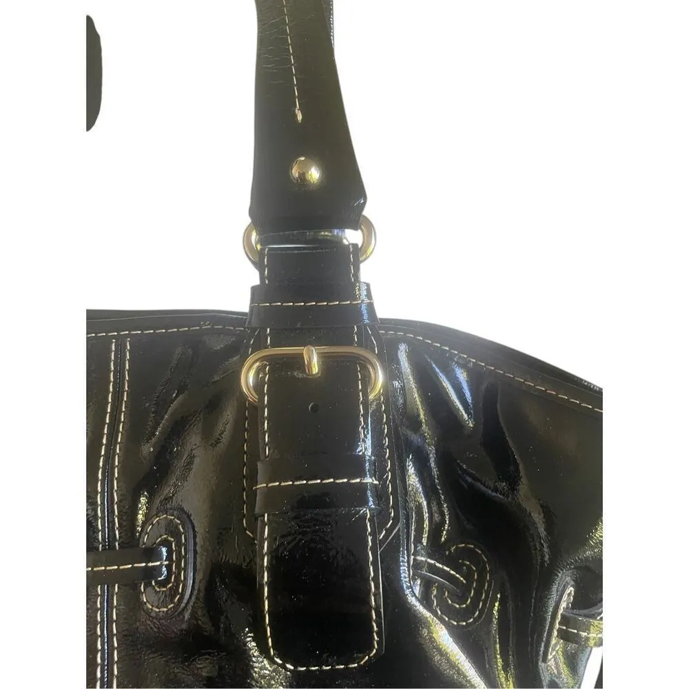 Dooney & Bourke Medium Chiara Patent Leather Drawstring Satchel Bag Black - Image 5