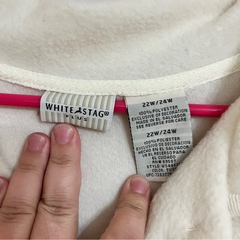 Women's White Stag Button Front Long Sleeve Embroidered Fleece Sweater Size 22W - Image 5