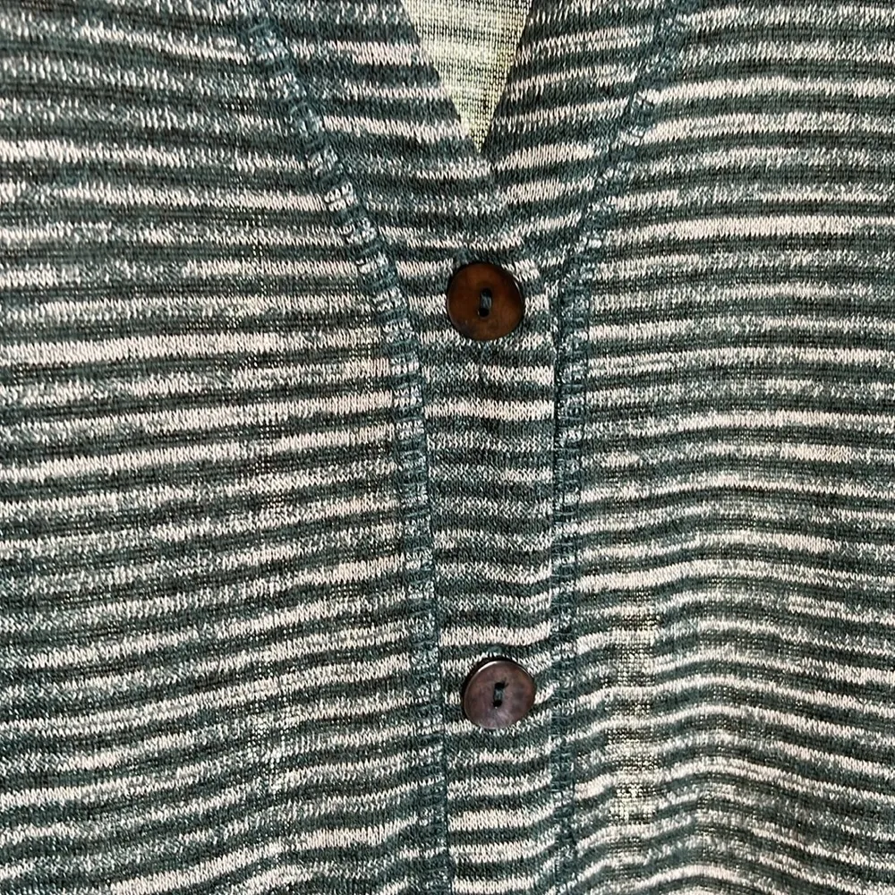 LOGO Green White Stripes Cardigan with Golden Lace Inserts Size Small Oversized - Image 2