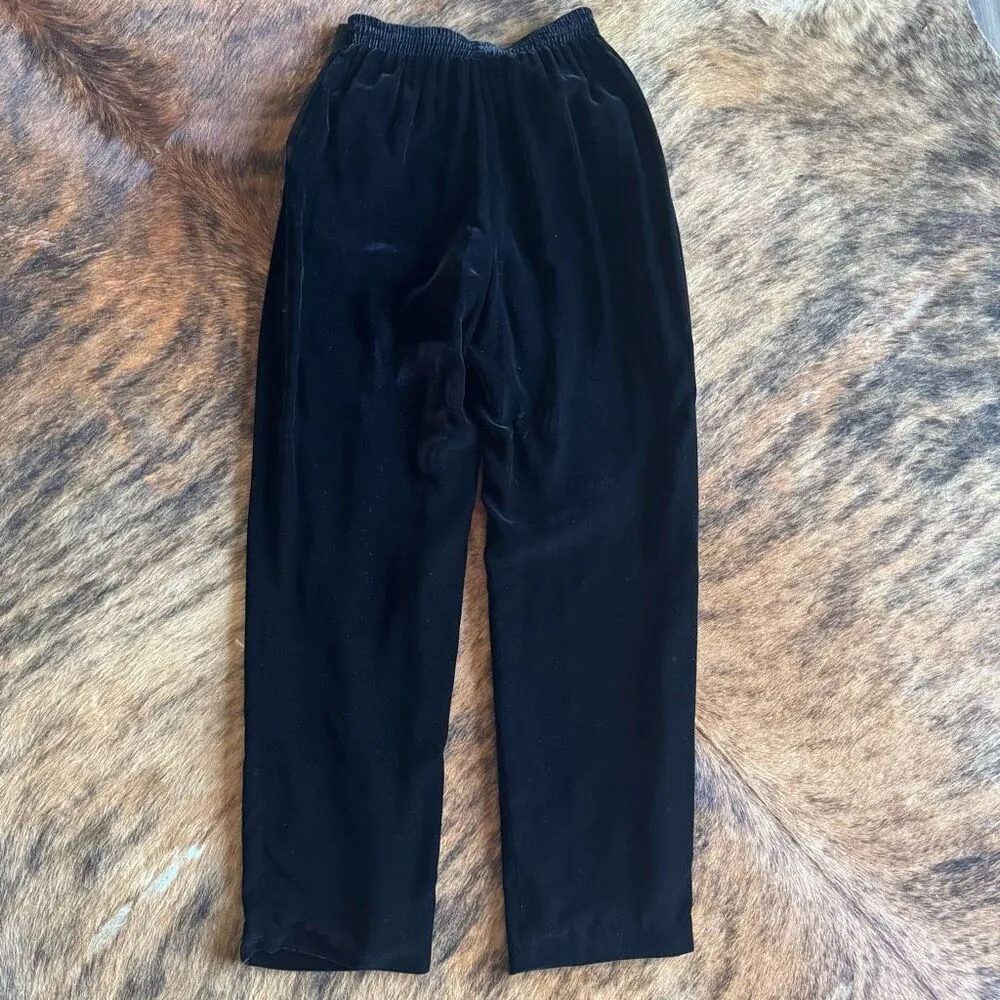 Dana Buchman Vintage Black Velvet Silk Straight Leg Pants 6 - Image 4