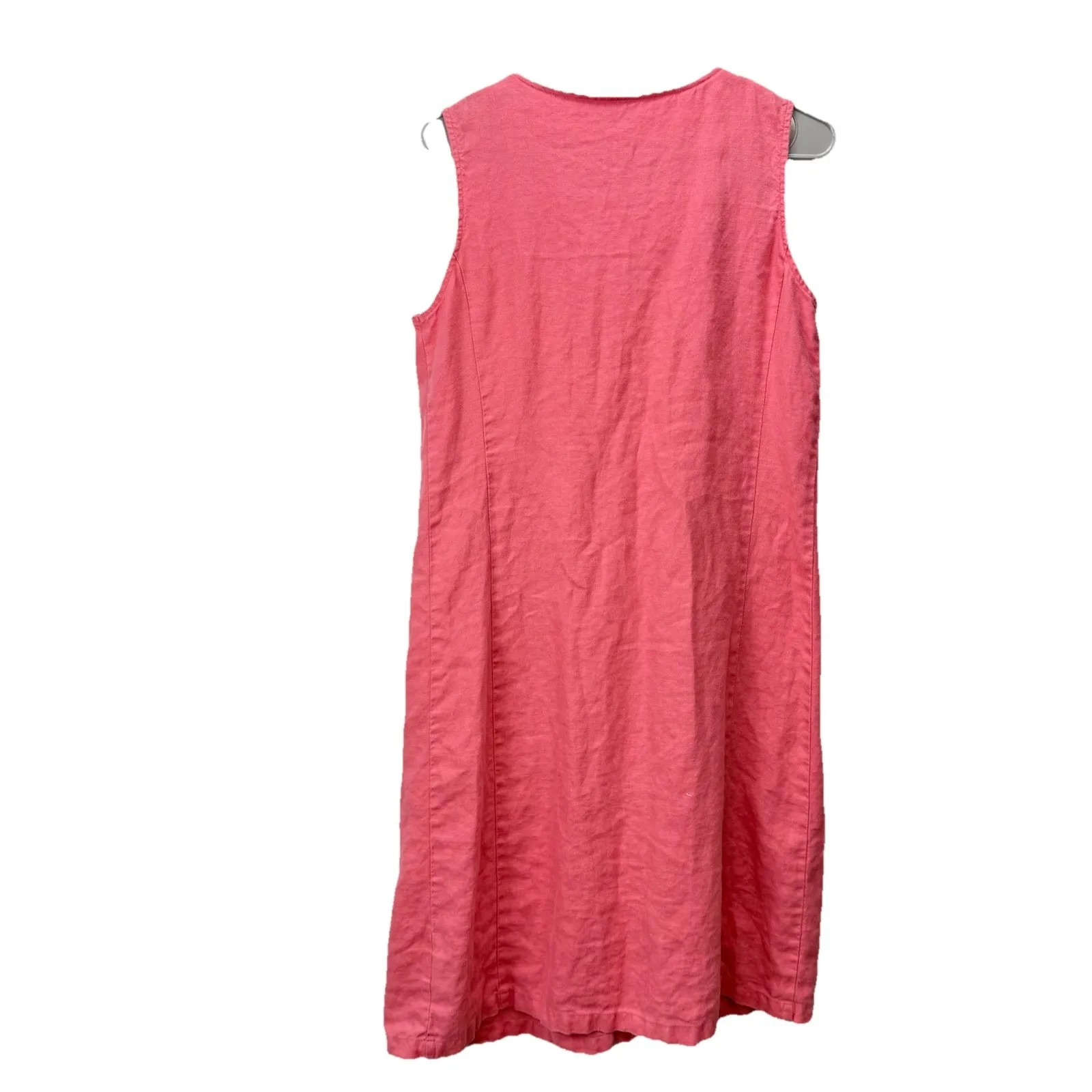 LL Bean Coral Pink Linen‎ Sleeveless A Line Button Dress Size 12 - Image 3