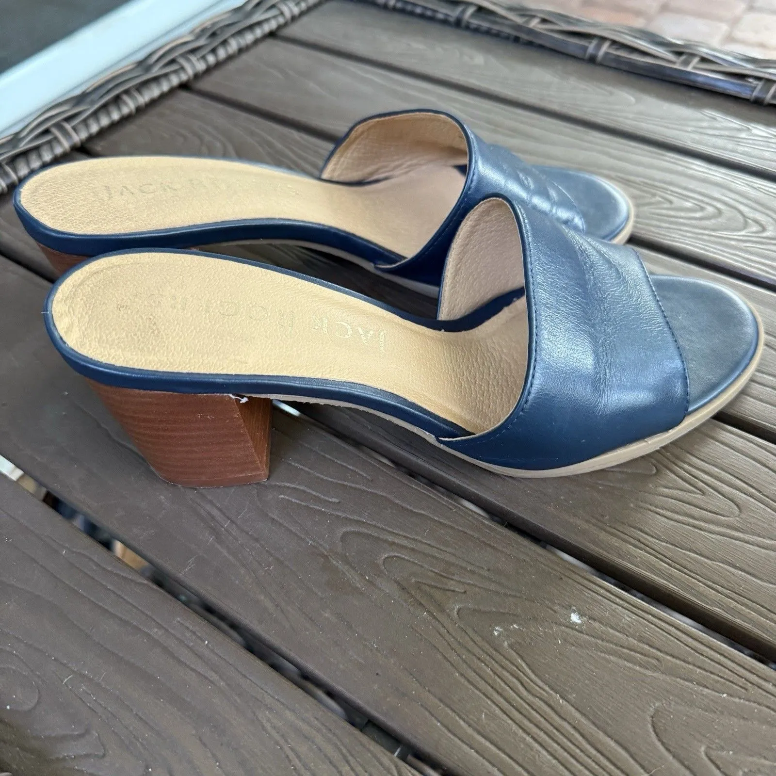 Jack Rogers Blue Leather Block Heel Mule Sandal 7 - Image 3