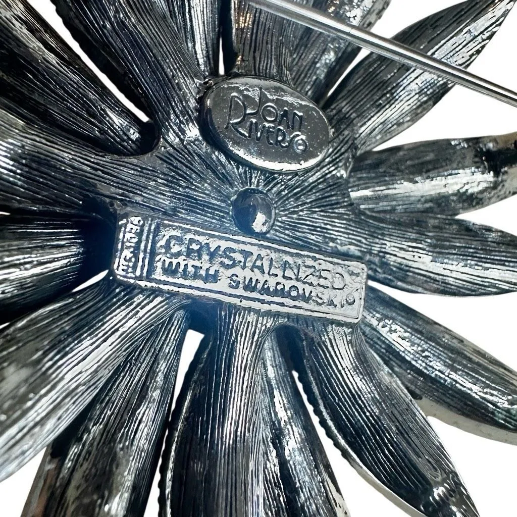 Joan Rivers Swarovski Crystal Flower Brooch Silver - Image 9