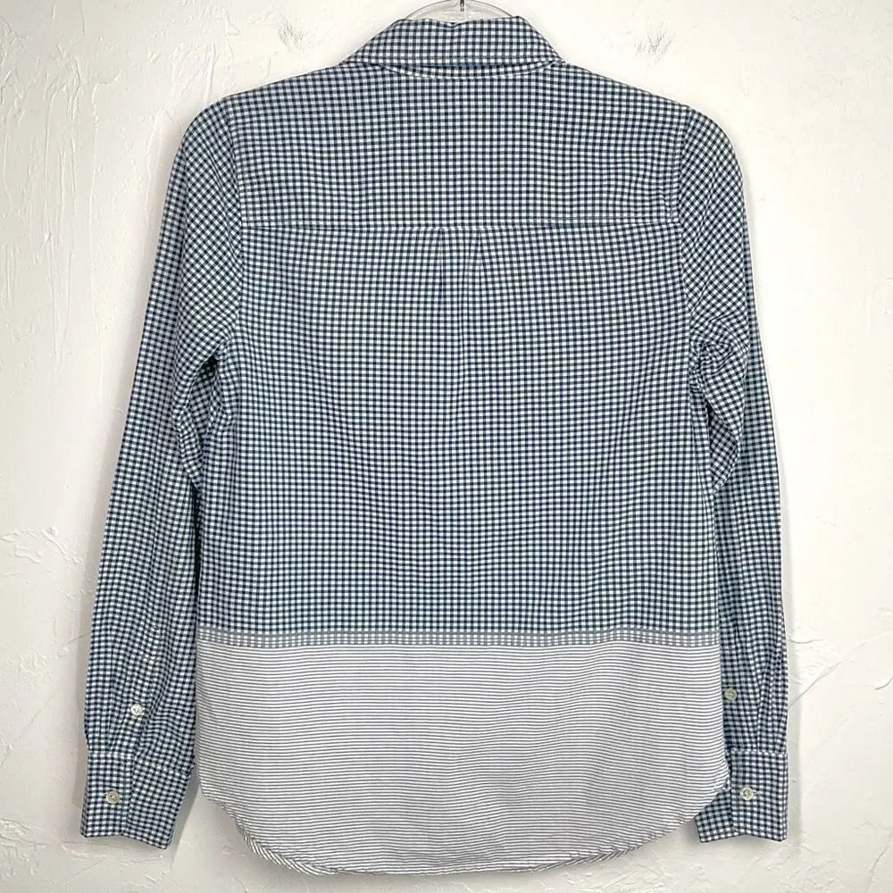 J.Crew  Blue White Plaid Striped Long Sleeve Popover Shirt 2 - Image 3
