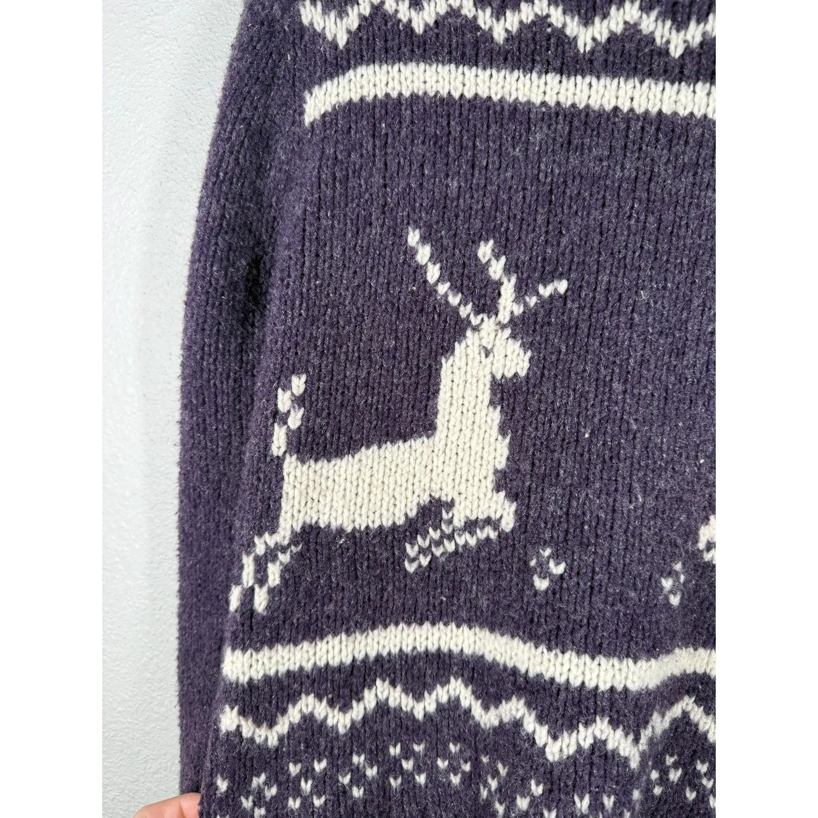 Vtg Y2k Kenzie Womens Purple Fair Isle Sweater Sz M Nordic Reindeer Turtle Neck Size M - Image 2