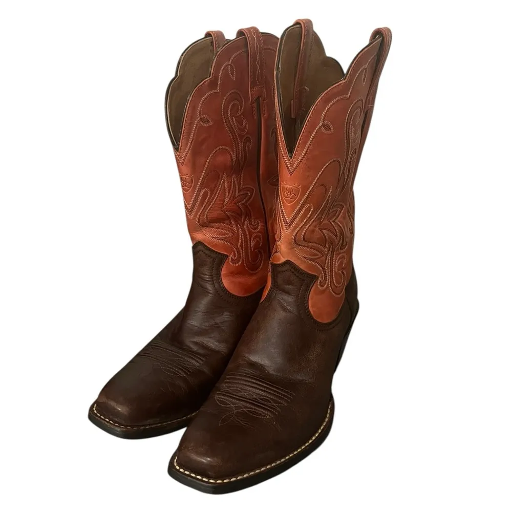 ARIAT Brown & Burnt Orange Leather Cowboy  Boots Women’s Size 10 B Style #15821 - Image 4