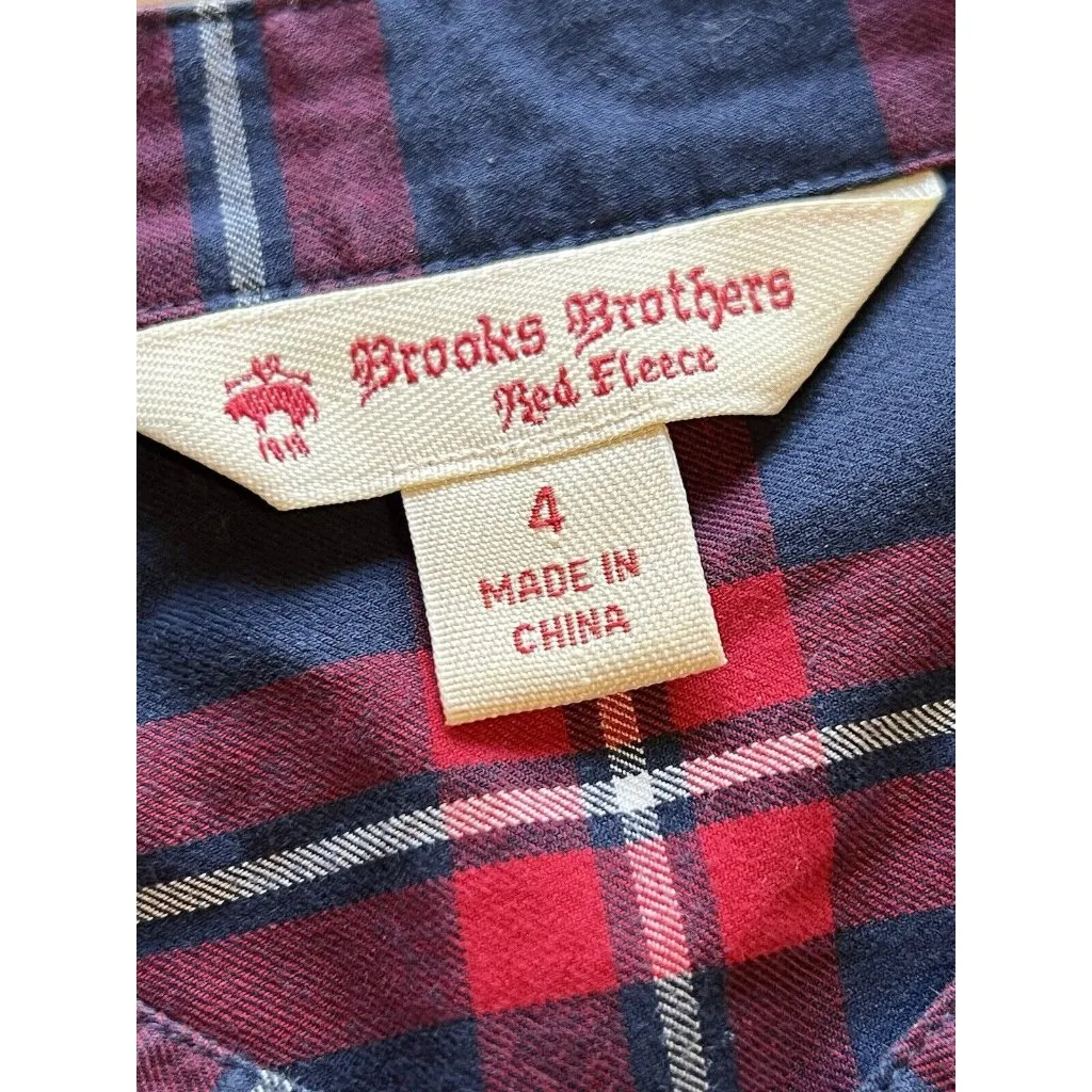 Brooks Brothers Red Fleece Button-down Shirt Women's Size 4 Red Plaid Ruffle - Image 3