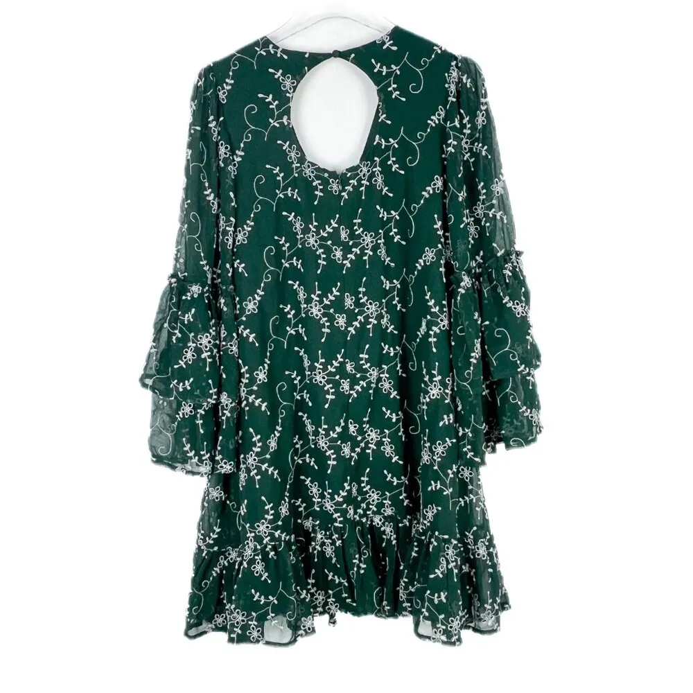 Coast Floral Embroidered Bell Sleeve Ruffle Hem Dress Green US Size 6 EUC - Image 8
