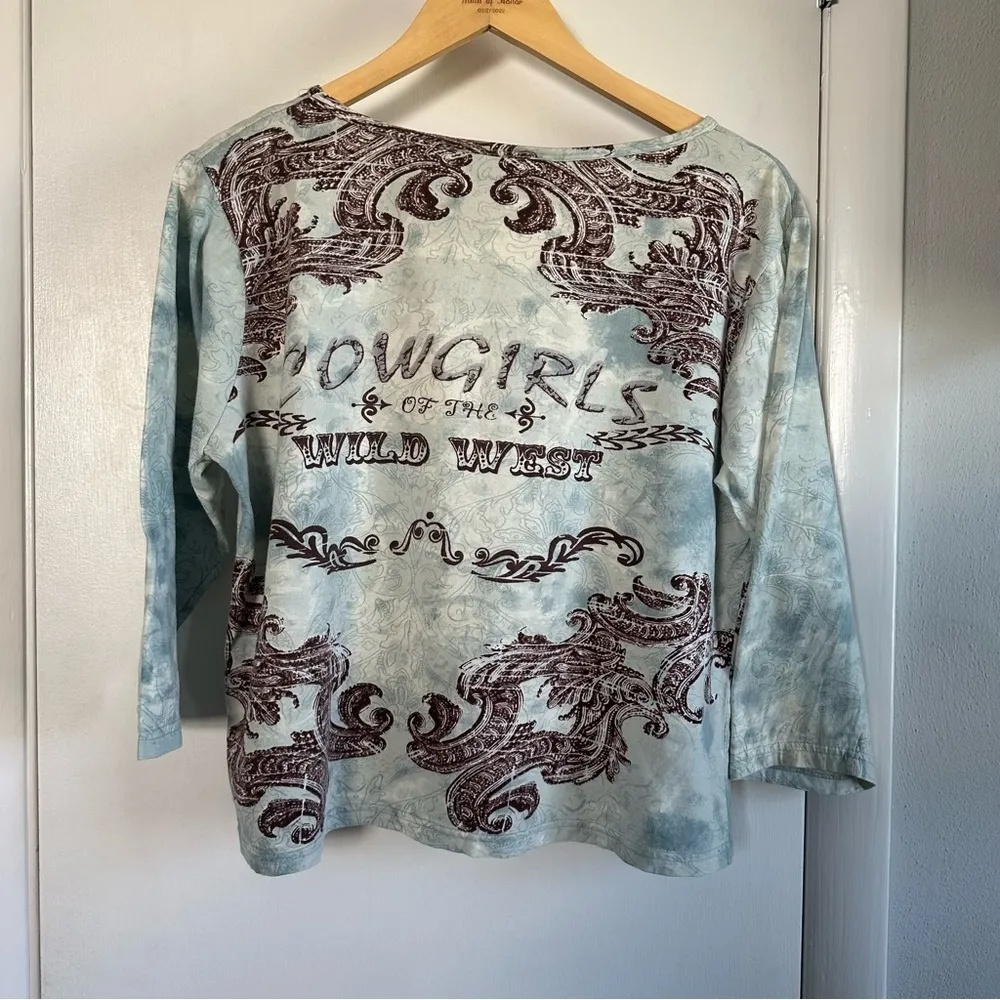 Vintage Y2K Western Cowgirl Pattern Top. Medium. Blue - Image 4