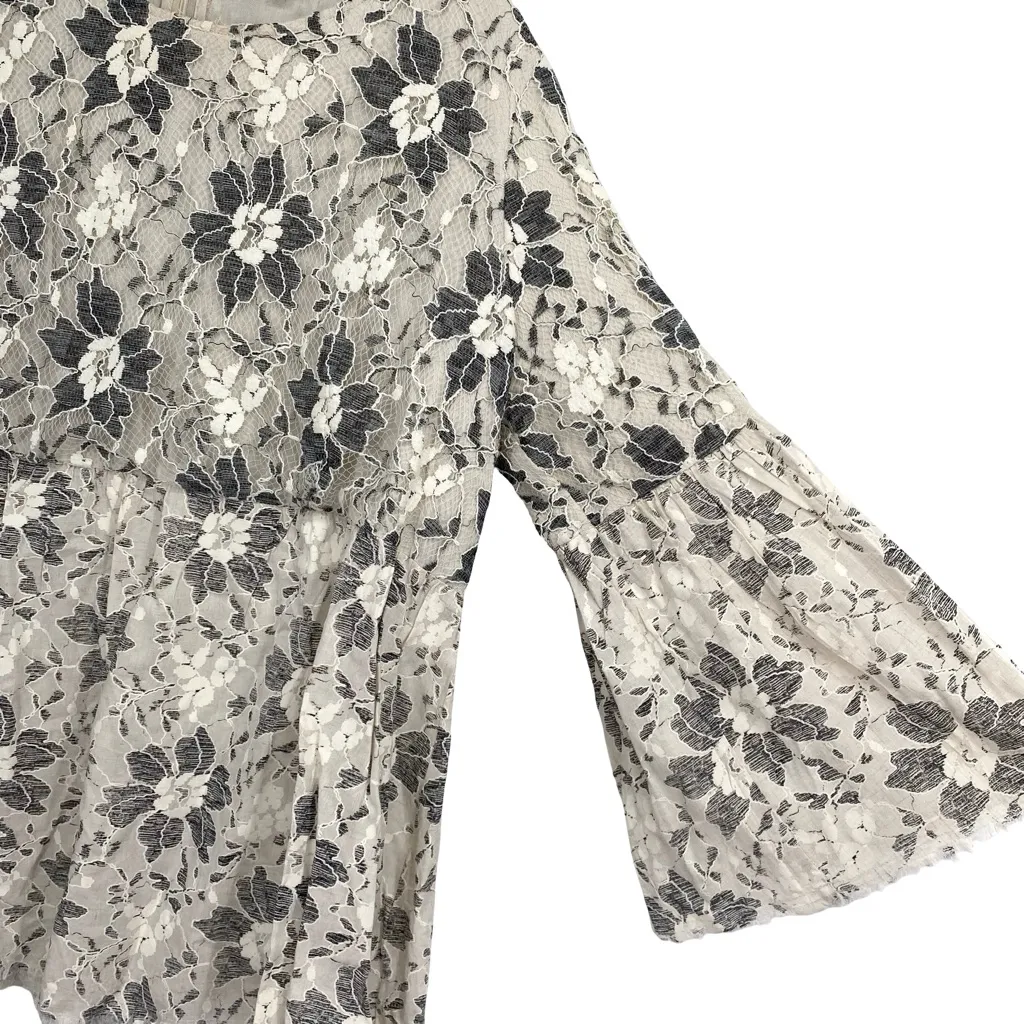 John Mark Floral Lace Linen Blend Blouse Cottagecore Ruffle Bell Sleeve Top - Image 6