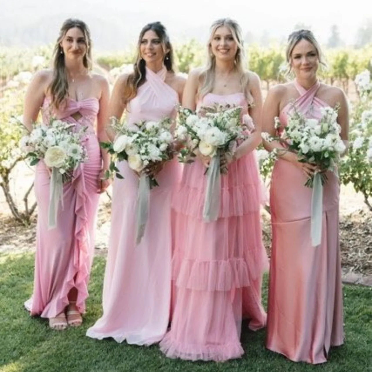 Revelry Athena maxi Gown Dress pink size 4 open back high crisscross neck - Image 2