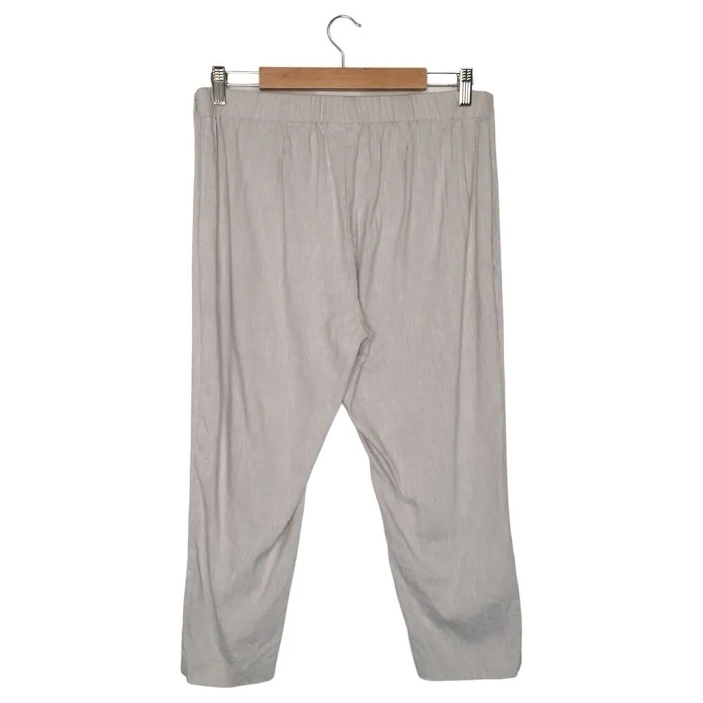 J Jill Pants Womens M Linen Stretch Capri Button Bottom Beachy Cottagecore Gray - Image 2