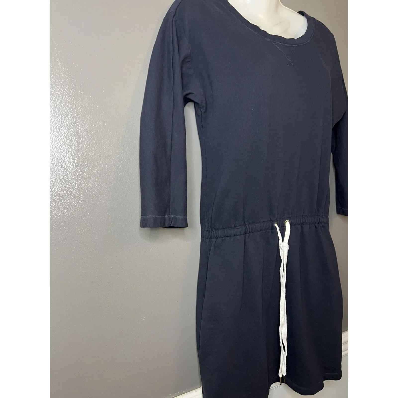 LOFT Sweater Dress Womens XS Blue French Terry Drawstring Waist 3/4 Sleeve - Image 3