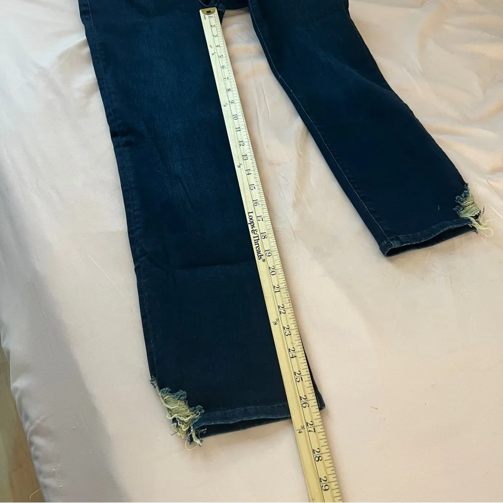 Frame Le High Straight Stretch Denim Dark Wash Denim High Rise Ripped Crop Jeans - Image 10