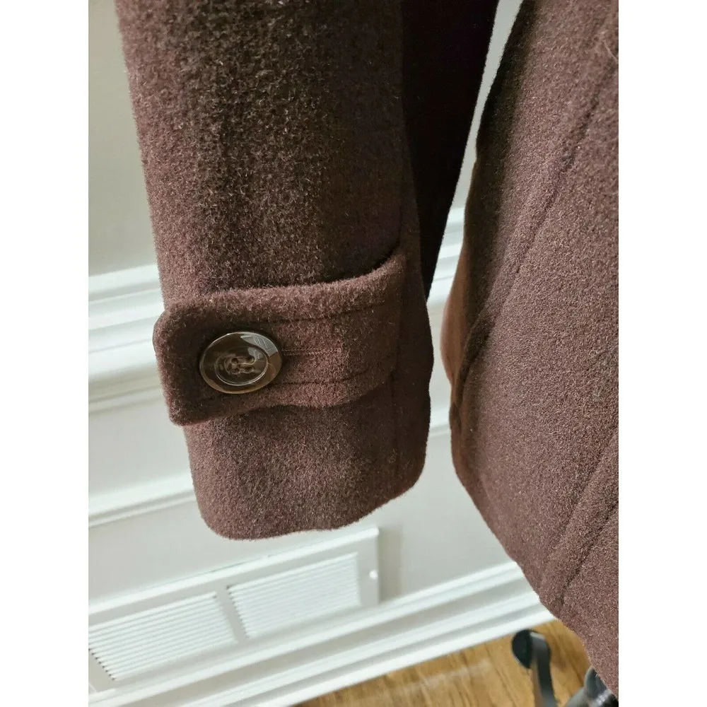 ST. John' Bay Women's Brown Wool Double Breasted Buttons Fitted Long Coat Size S - Image 5