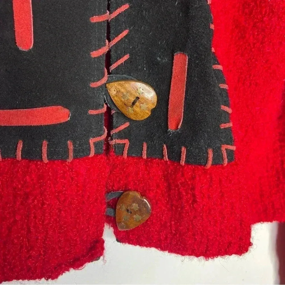 Sandy Starkman Vintage Button Heart Red Sweater Blazer Size Medium - Image 6