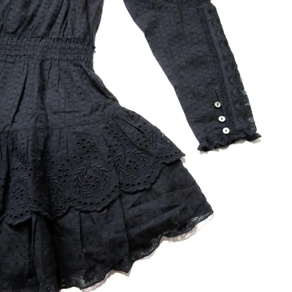 NWT LoveShackFancy Sanaya Mini in Black Ribbon & Eyelet Trim Cotton Dress L - Image 10