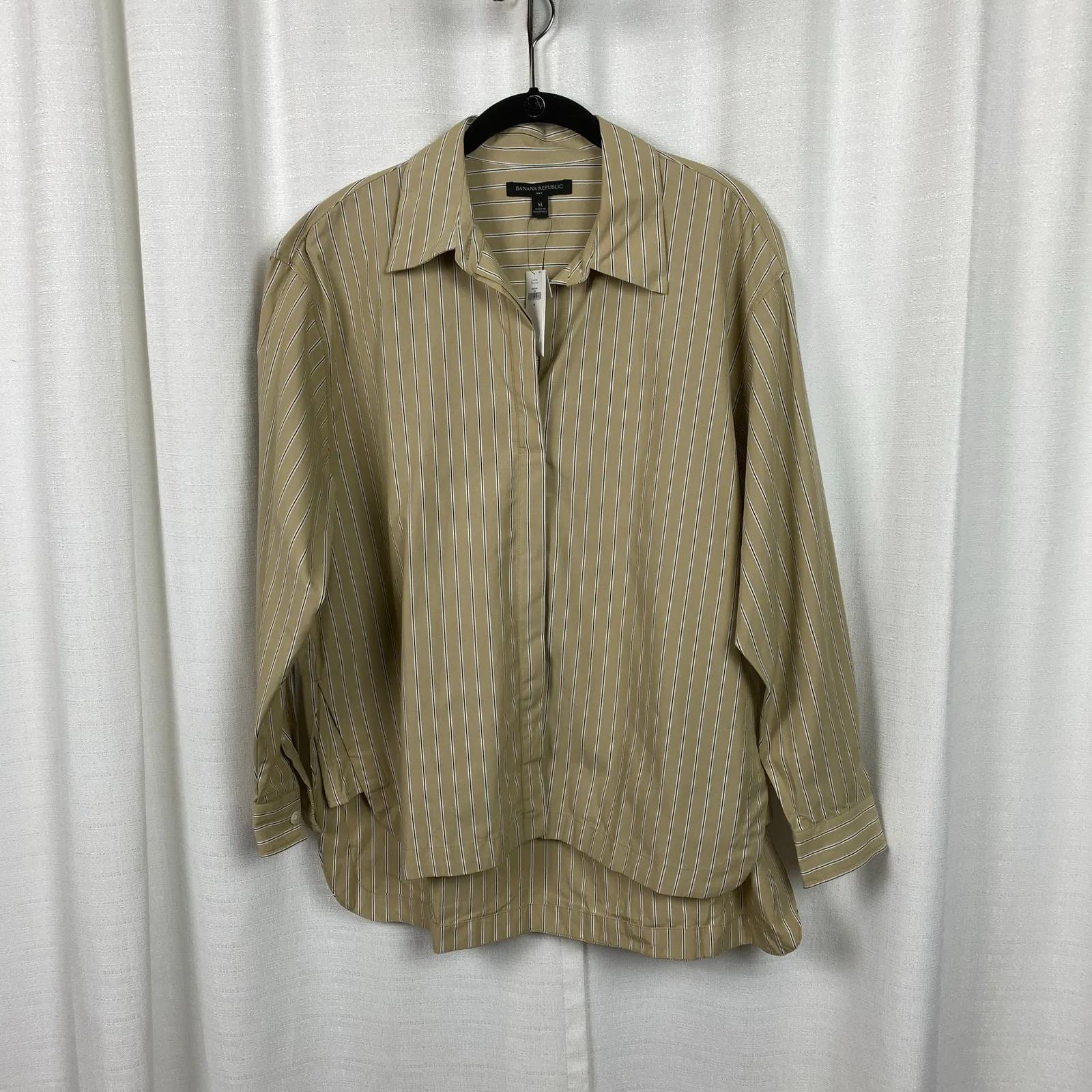 Banana Republic Neutral Stripe Long Sleeve Oversized Button Up Blouse Sz.M NWT - Image 6