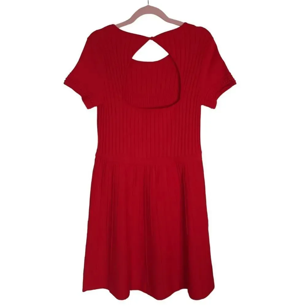PARKER Hamilton Knit Fit and Flare Dress Red Short Sleeve Size Large - Image 2