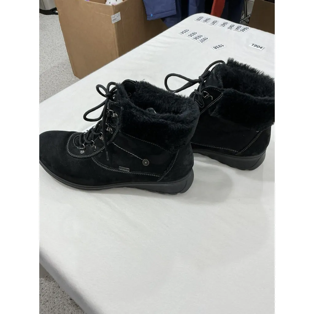 Womans Super Soft By Diana Ferrari Black Suede Laceup Lined Winter Boots Size 8 - Image 3