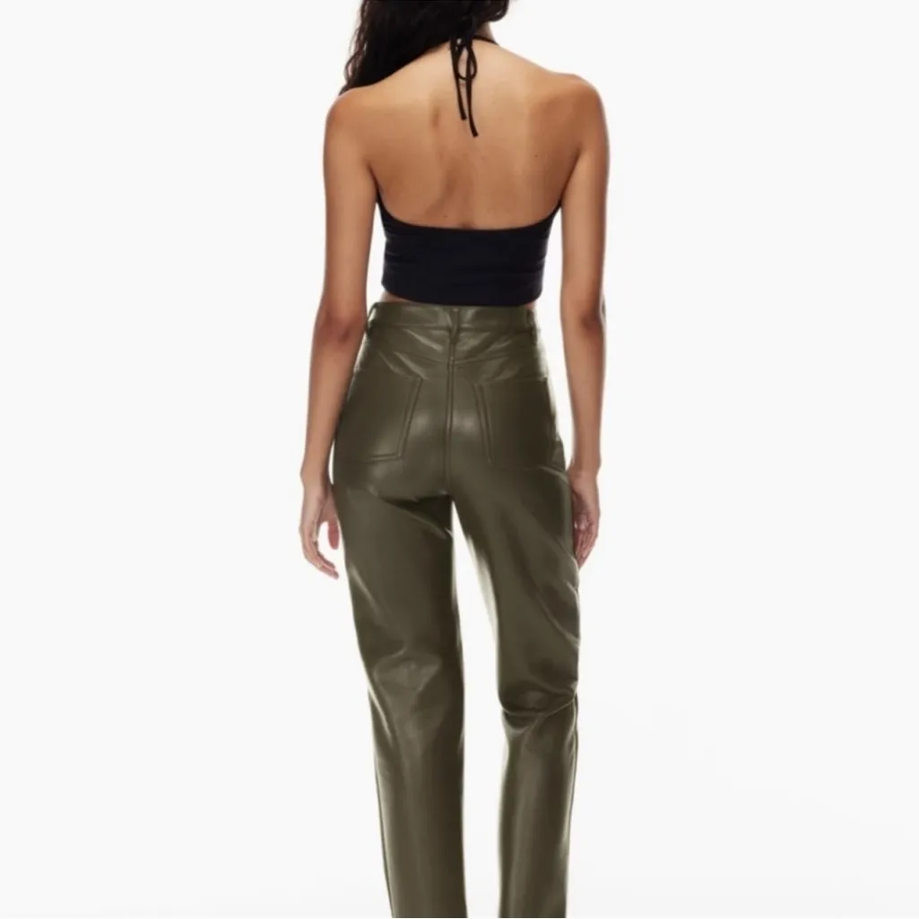 WILFRED NEW! Aritzia Melina Vegan Leather High Waisted Pants in Dark Green Sz 6 - Image 10