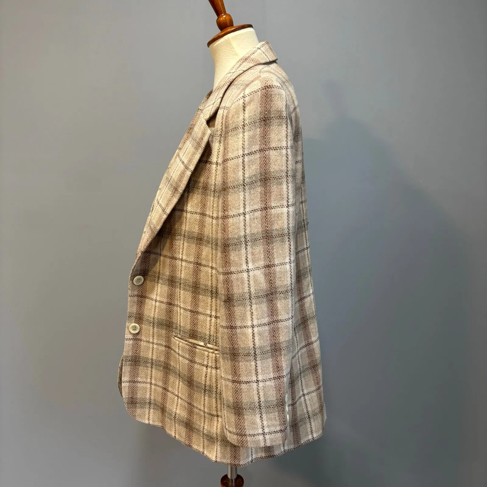 VTG Plaid Women's Blazer Jacket Cream Brown Tweed Academia office, Size 10 - Image 4