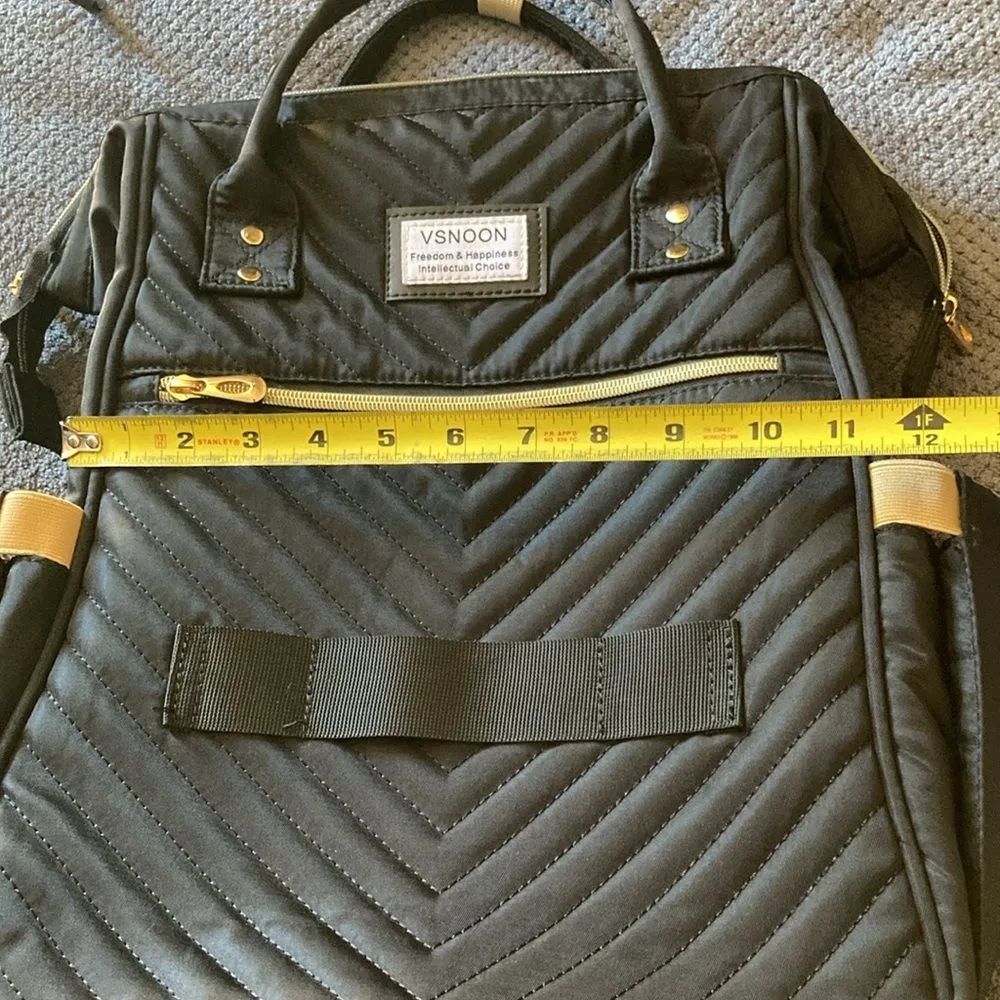 Vsnoon Quilted Black Diaper Travel Backpack with USB Port & Laptop Sleeve - Image 12