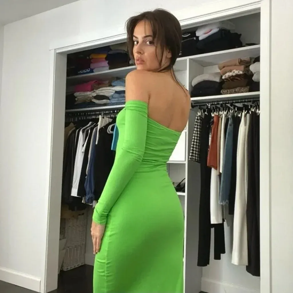 Off Shoulder Midi Dress in Electric Green NWT Size XS Retail $286 - Image 7