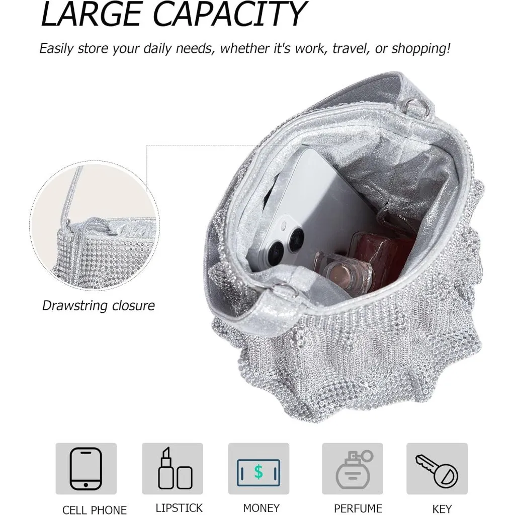 ⚡ Women's Rhinestone Sparkling Elegant Evening Crystal Silver Clutch Bag - Image 5