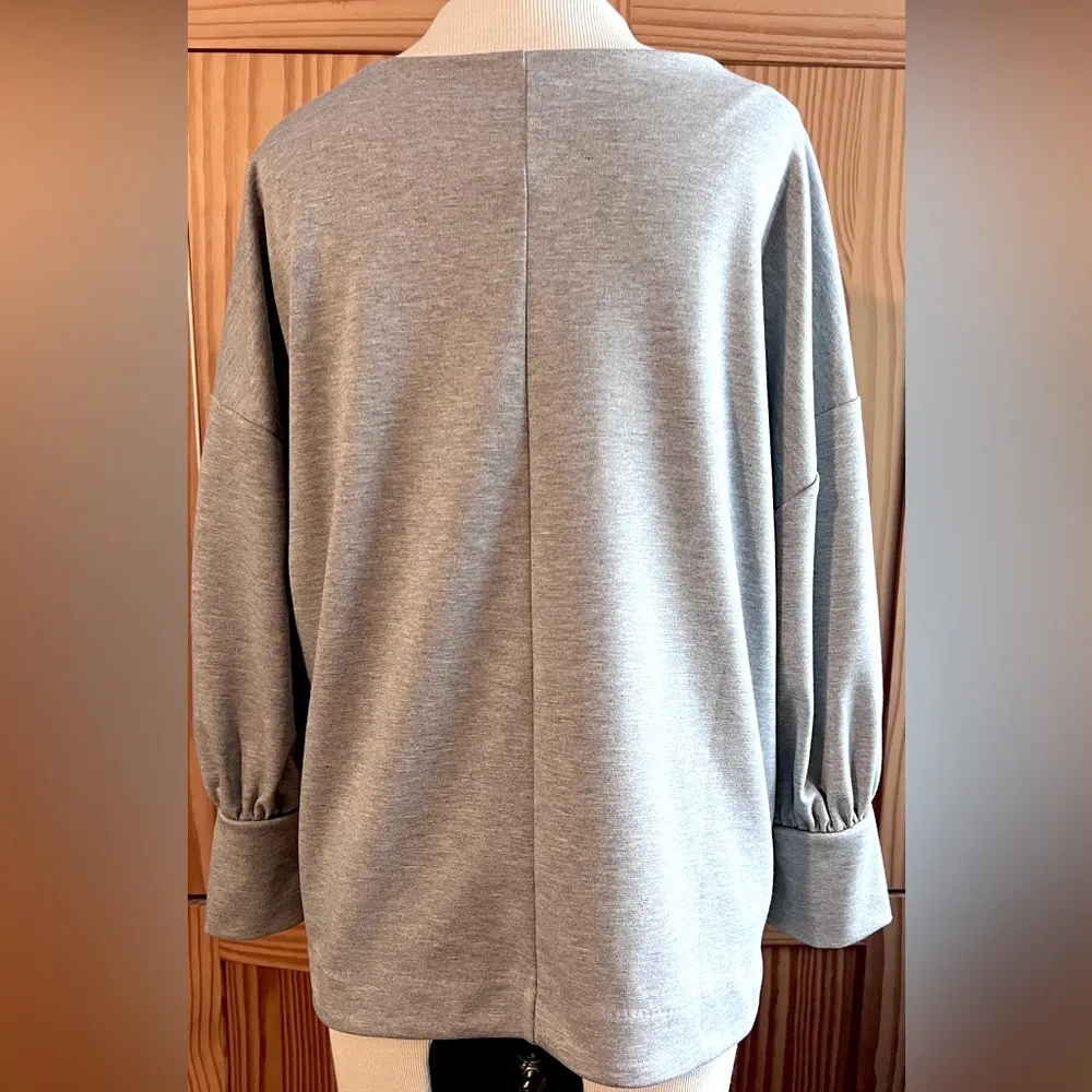 Banana Republic Petite Large L Grey Gray Puff Sleeve Tailored Sweatshirt EUC - Image 2